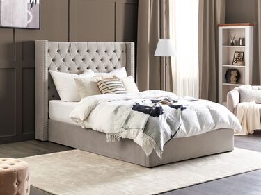 Velvet EU Double Size Ottoman Bed Light Grey LUBBON