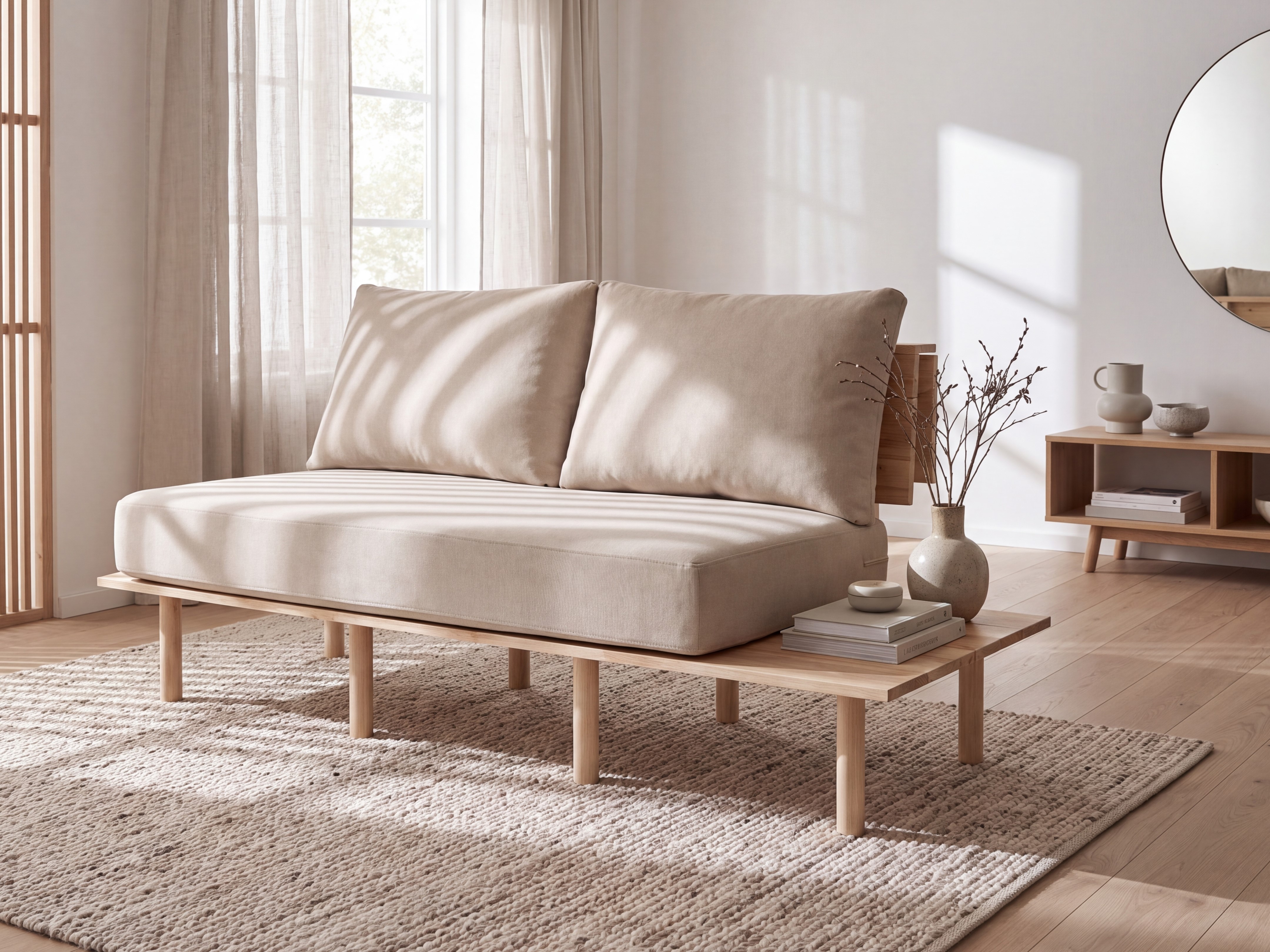 Canapé SALO Tissu Beige sable avec tables 2 places | Beliani.fr