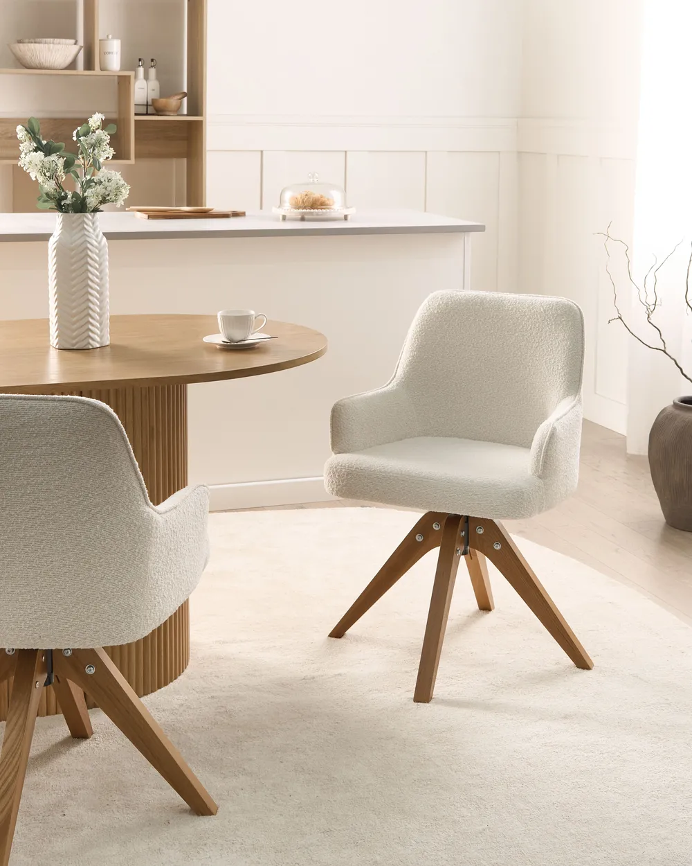 Set of 2 Dining Chairs Swivel SYLVANIA Boucle Off-White