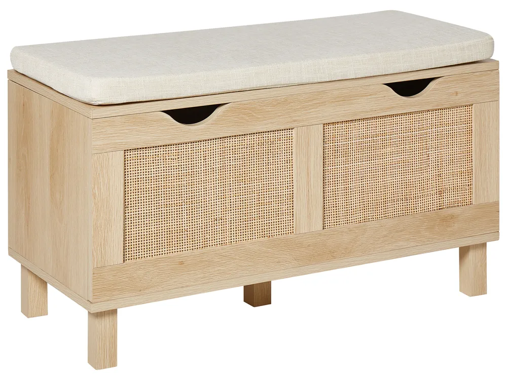 HomePop Panca Ottomana Con Contenitore In Lino – 106 Cm, Con Bordi A Chiodo E Gambe In Legno