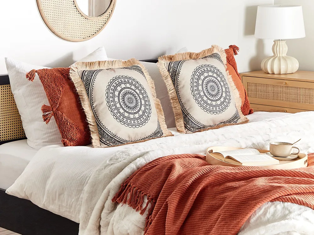 Boho White Bed Colorful Pillows Big Decorative Pillows For Bed