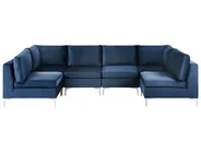 Modular U-Shape Sofa 6 Seater EVJA Velvet Navy Blue_859726
