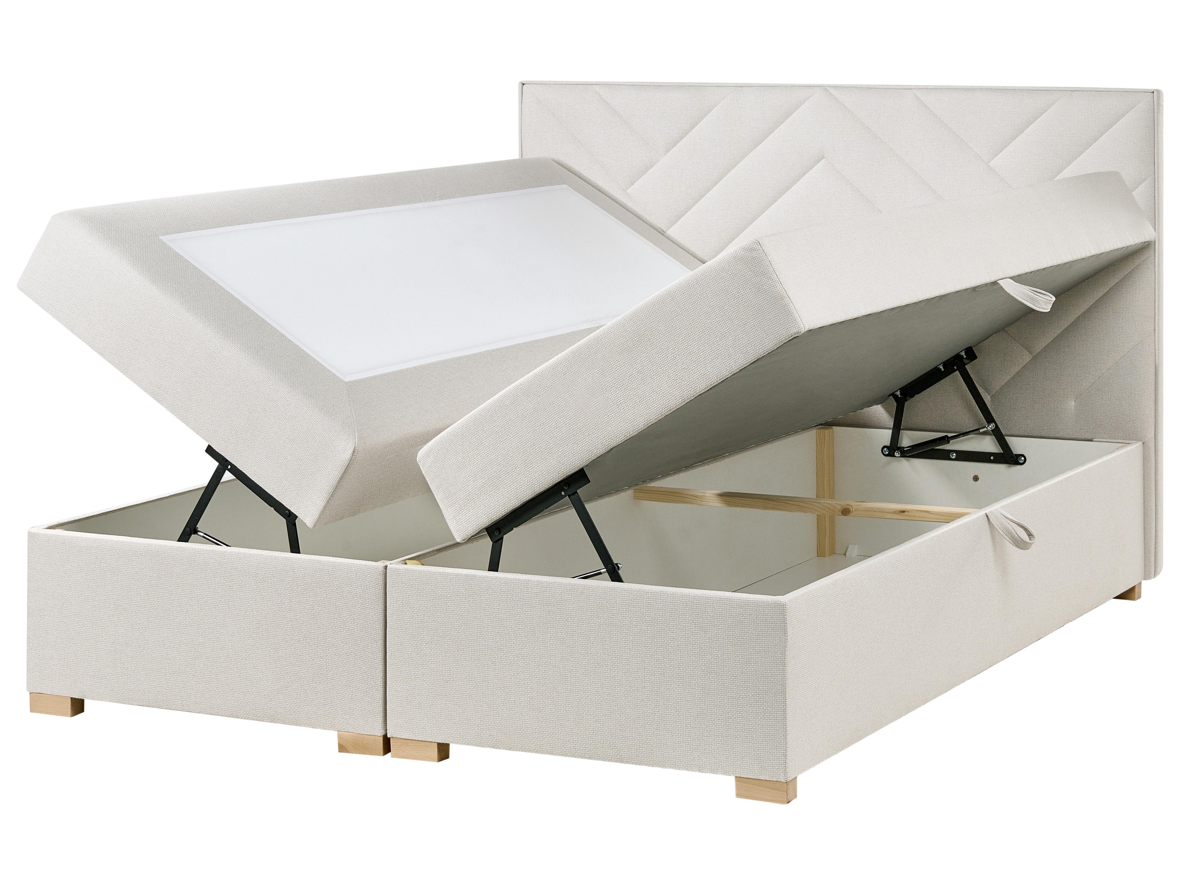 Boxspringbett mit Stauraum ESQUIRE Stoff Cremeweiß 160 x 200 cm_1016114