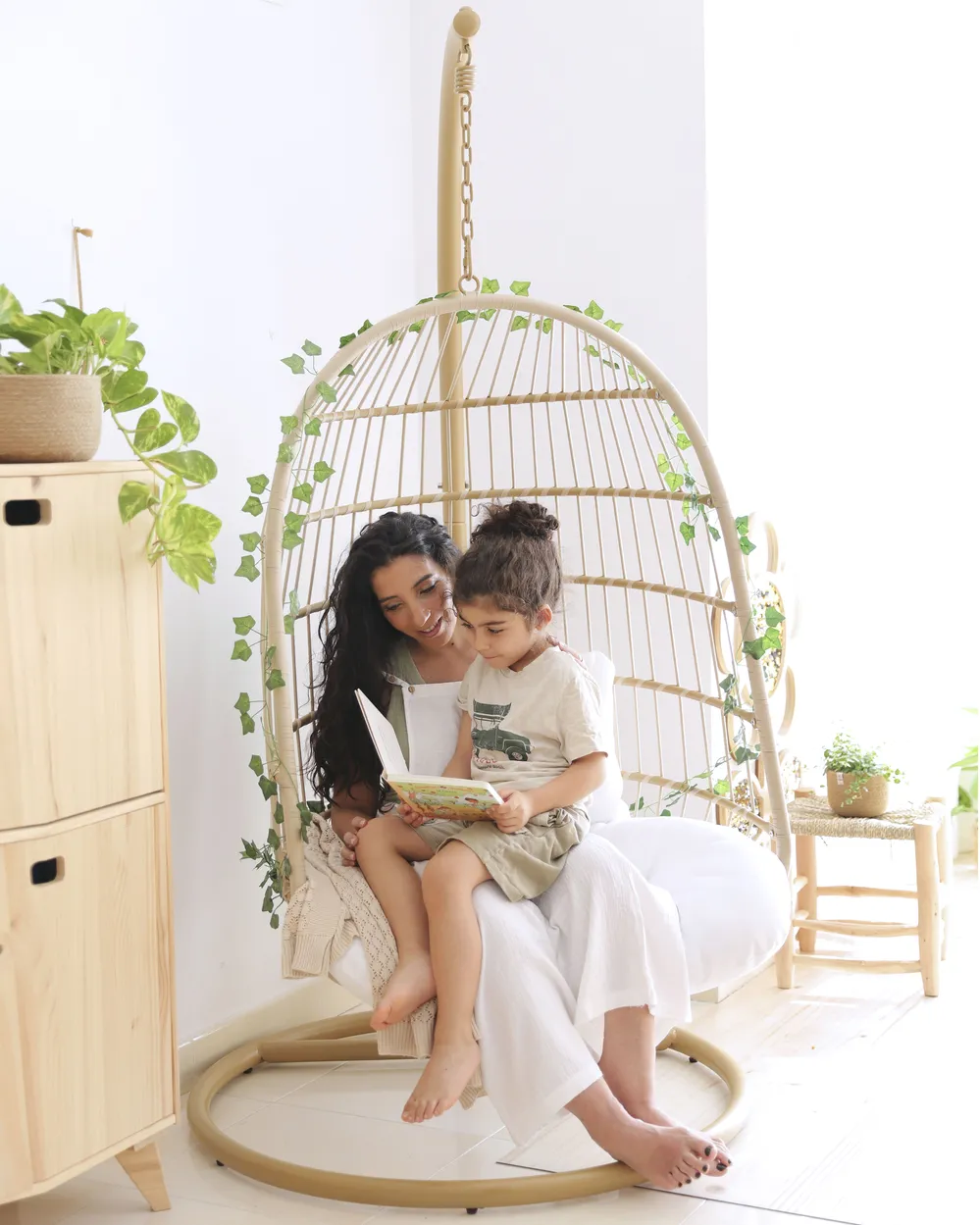 Hanging Chair with Stand ALLERA PE Rattan Beige_863784
