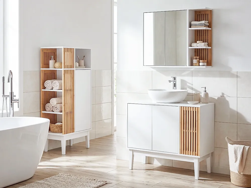 Bathroom Cabinet NUBES 52 cm Light Brown/ White_1192524