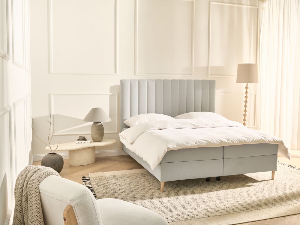 Divan Bed with Storage OFFICER Fabric Off-White 160 x 200 cm (EU King Size)
