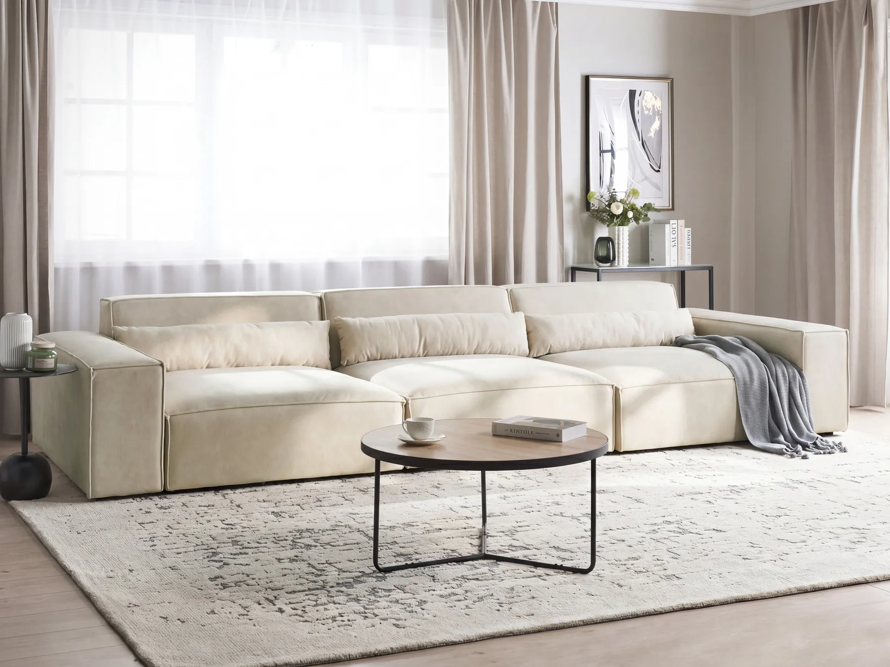 Modular Sofa 3 Seater HELLNAR Velvet Light Beige_910986