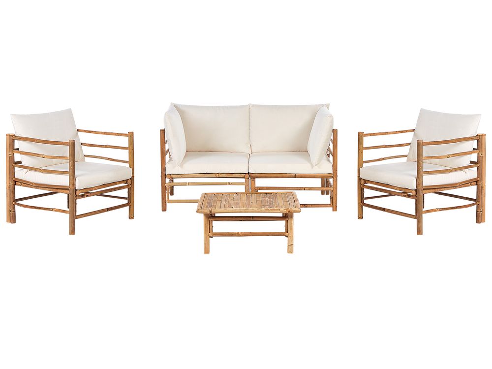 Ensemble de salon de jardin avec table 4 places CERRETO Bambou Blanc cassé