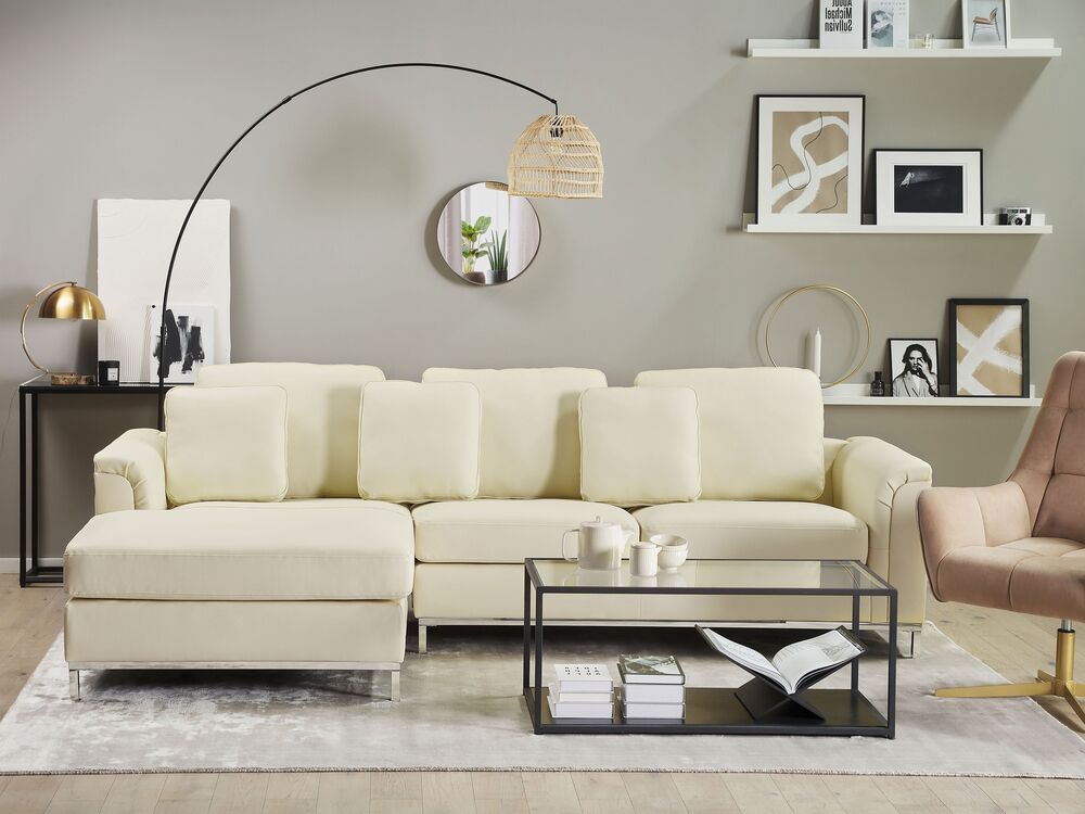 Corner Sofa 4 Seater OSLO Leather Light Beige Right Hand