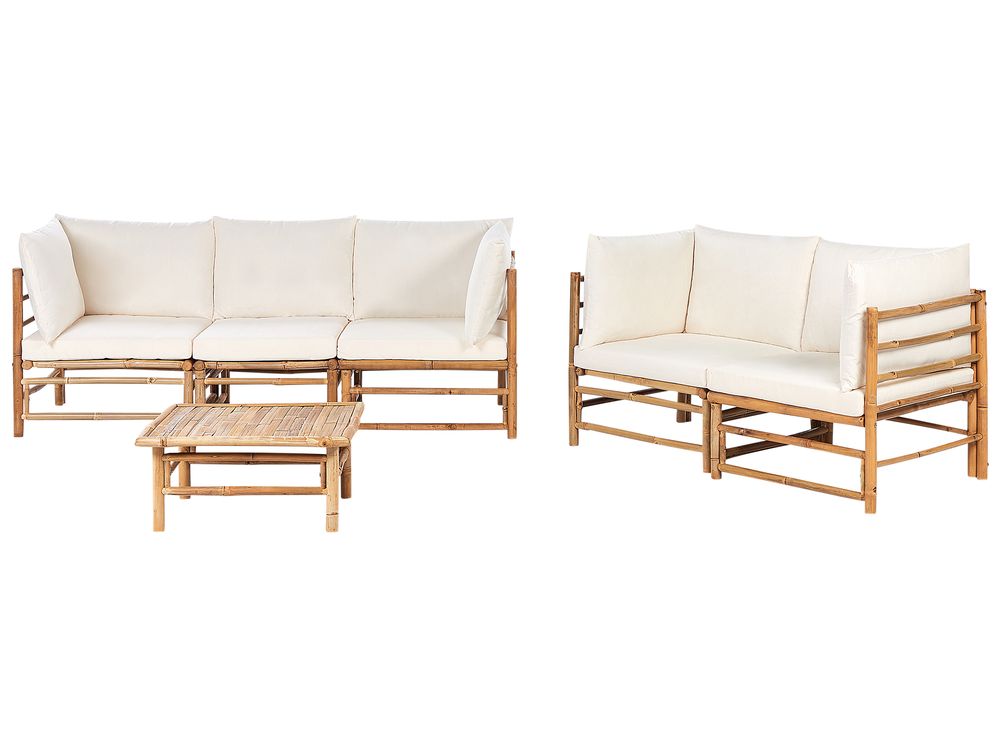 Loungeset met tafel 5-zits CERRETO Bamboe Gebroken wit