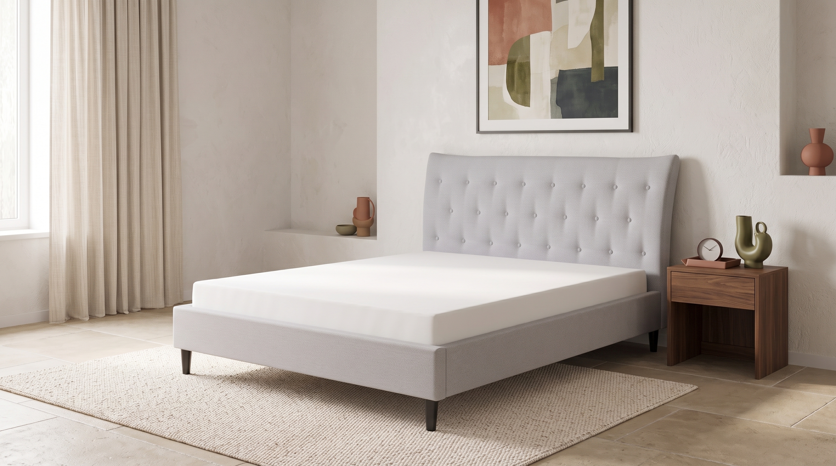 Bett mit Lattenrost Stoff SAVERNE 160 x 200 cm Hellgrau_1182309