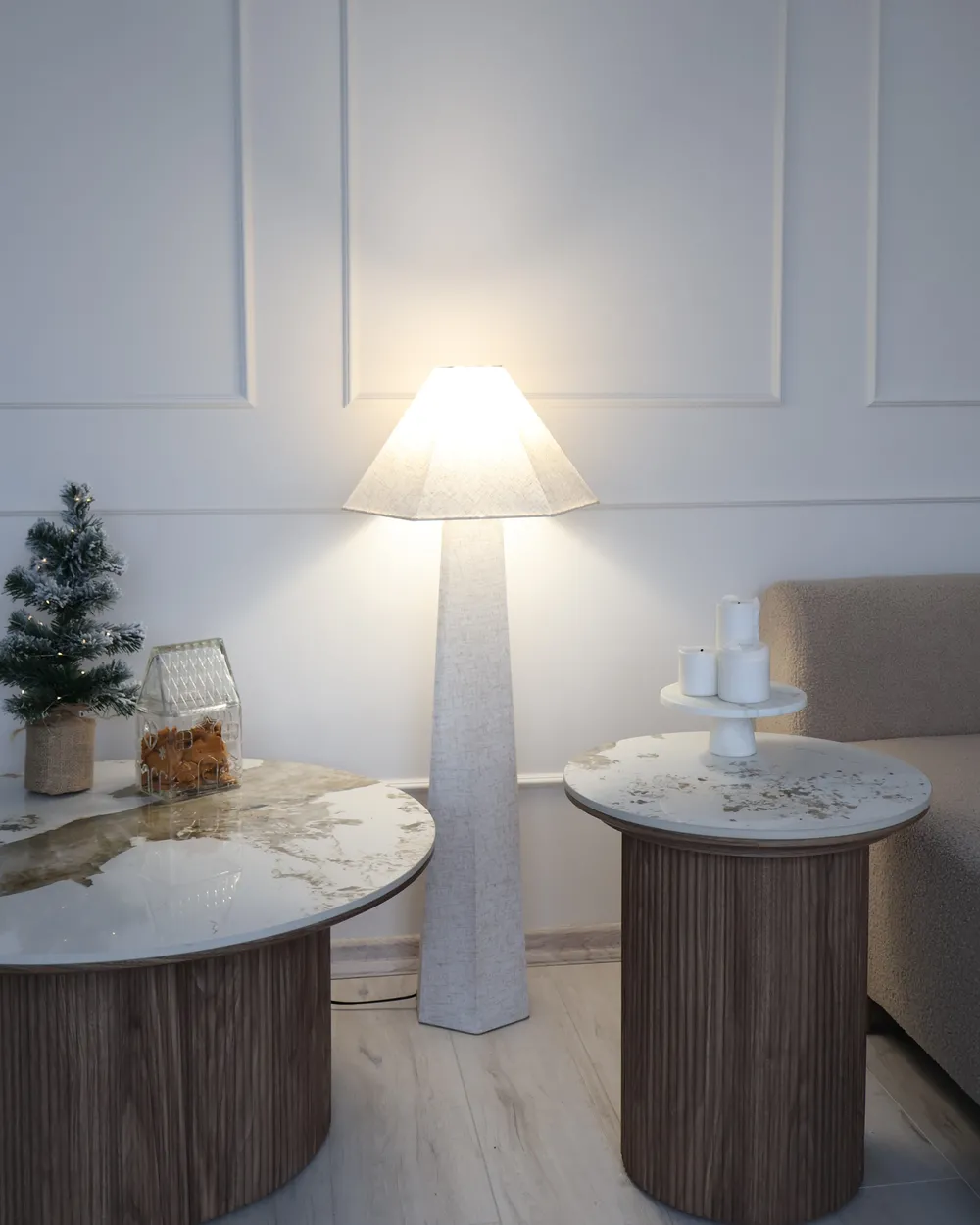 Floor Lamp DEMBI Faux Linen Light Beige_1039304