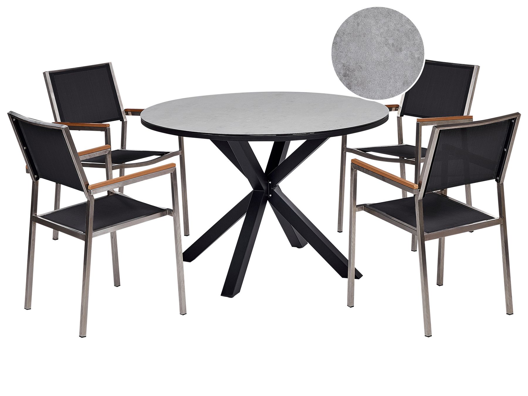 4 Seater Aluminium Garden Dining Set Glass Top Grey and Black MALETTO/GROSSETO _938098