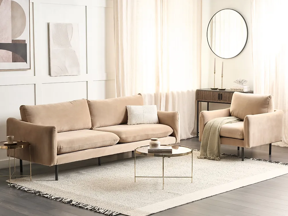 Conjunto de sala de estar 4 plazas VINTERBRO Terciopelo Beige_1187183
