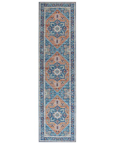 Teppich blau / orange orientalisches Muster 80 x 300 cm Kurzflor RITAPURAM