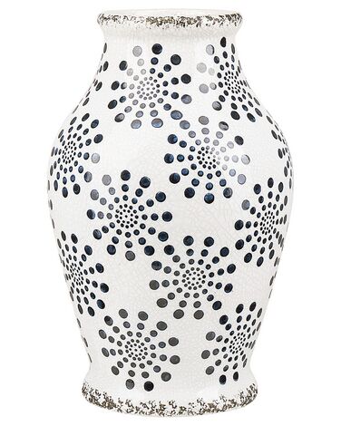 Stoneware Flower Vase 25 cm White with Navy Blue NEMEA