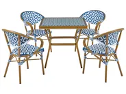 Garden Dining Set 4 Seater CASPRI PE Rattan Blue/ White_1090691