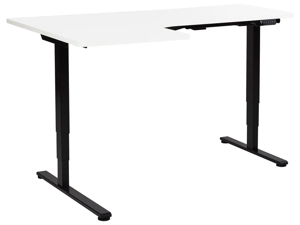 Biurko narożne regulowane elektrycznie DESTINES 160 cm 109 cm Biały/ czarny Lewostronny