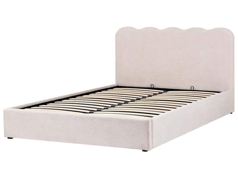 Ottoman Bed NANTERRE Fabric Light Beige 160 x 200 cm (EU King Size)_1084496