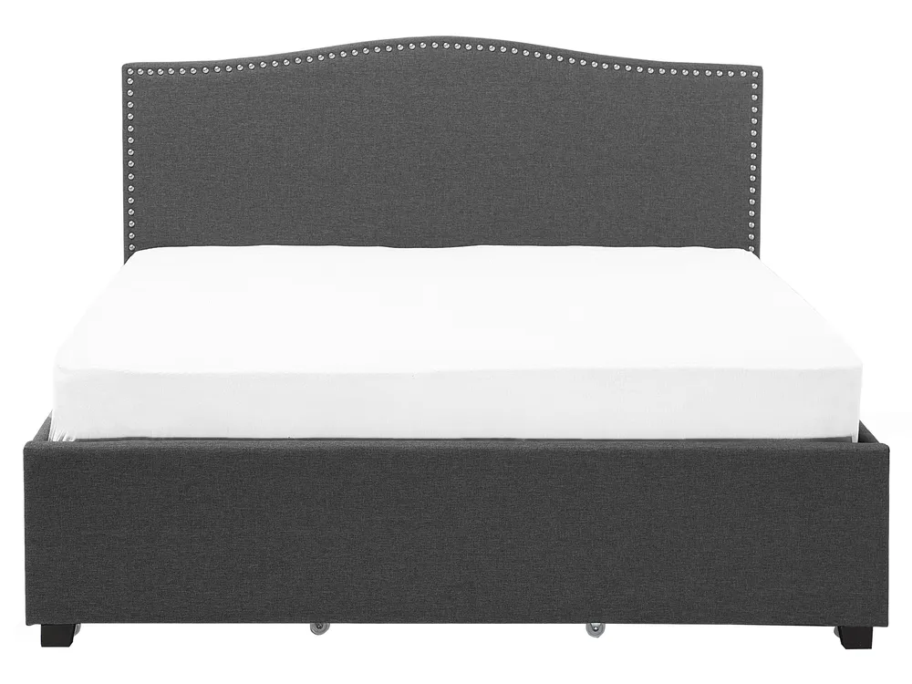Bed with Storage Drawers MONTPELLIER Fabric Dark Grey 160 x 200 cm (EU King Size) LED_708648