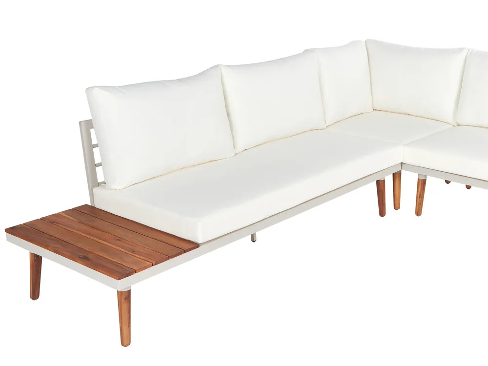 Garden Corner Sofa with Table 5 Seater CORATO Acacia Wood Off-White_920253