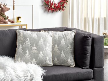 Set of 2 Cotton Cushions Christmas Tree Pattern 45 x 45 cm Grey BILLBERGIA