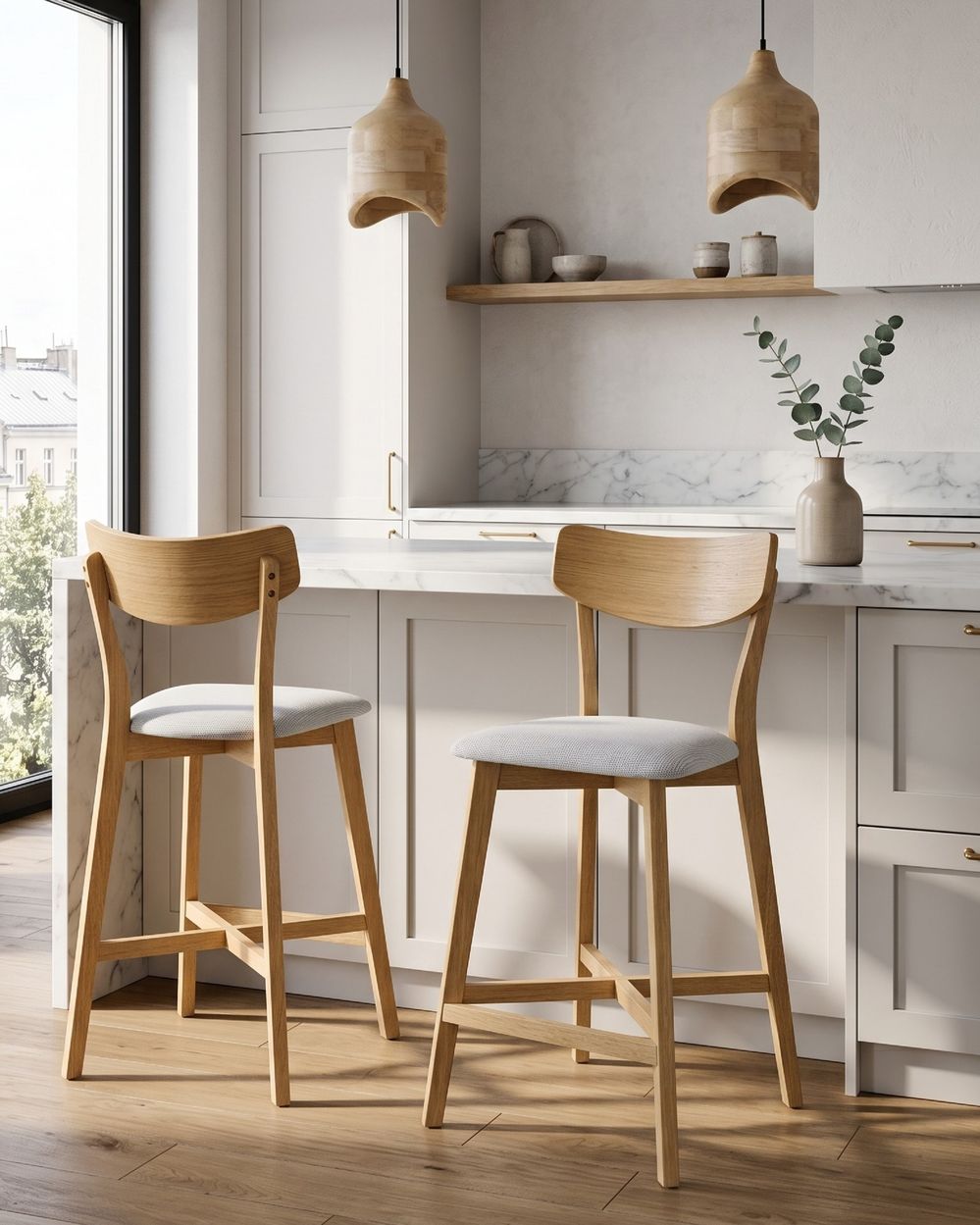 Set di 2 sedie alte HOLLY Legno Marrone chiaro/Grigio