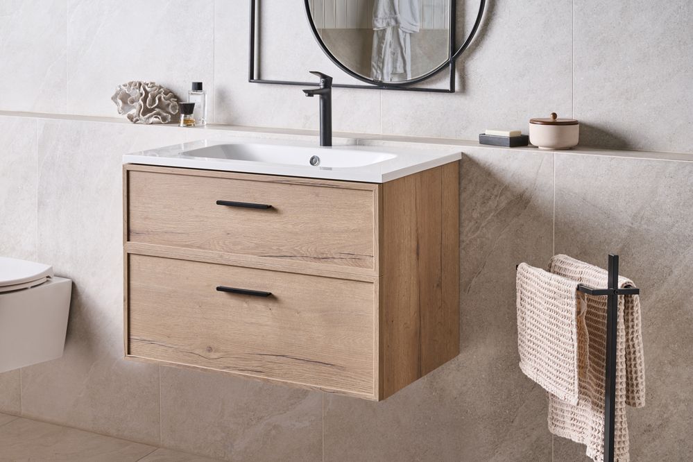 Meuble-lavabo mural avec vasque YELCHO Marron clair