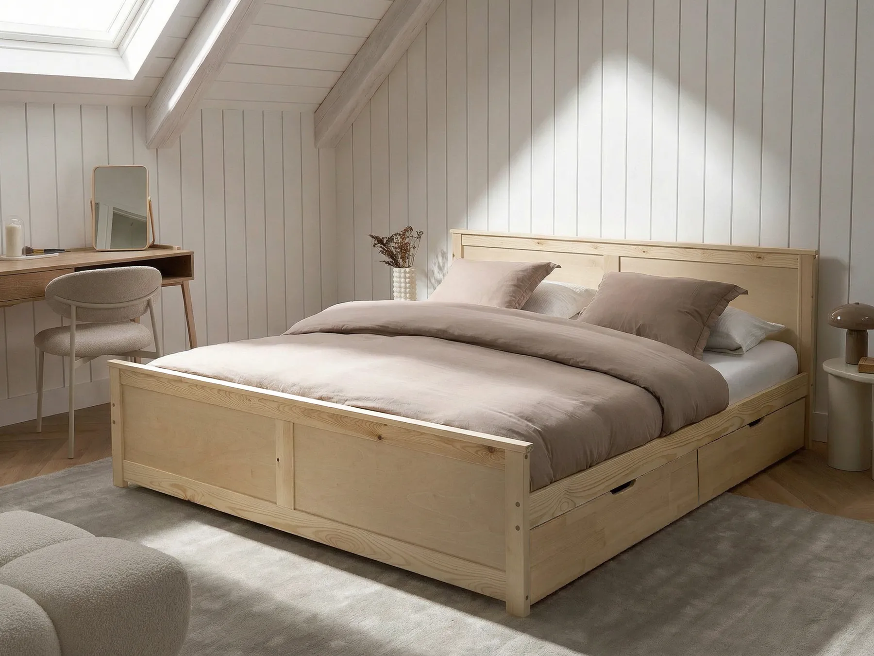 Bed with 2 Drawers DAUPHIN Pine Wood Light Brown 180 x 200 cm (EU Super King)_1059904