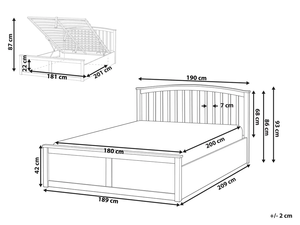 Ottoman Bed CLARBEC Pine Wood White 180 x 200 cm (EU Super King)_1055808