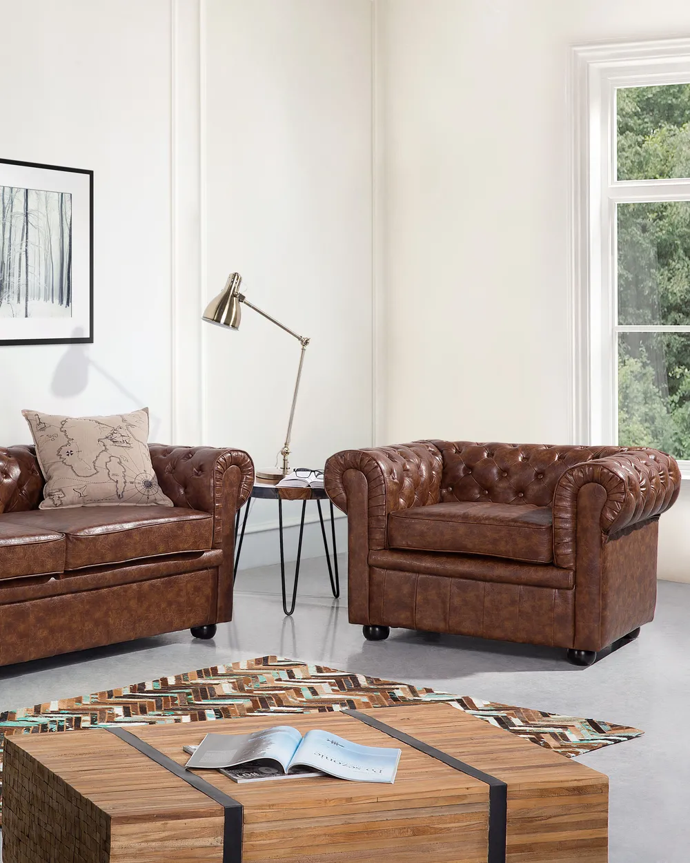 Fotel CHESTERFIELD Ekoskóra Złoty brąz