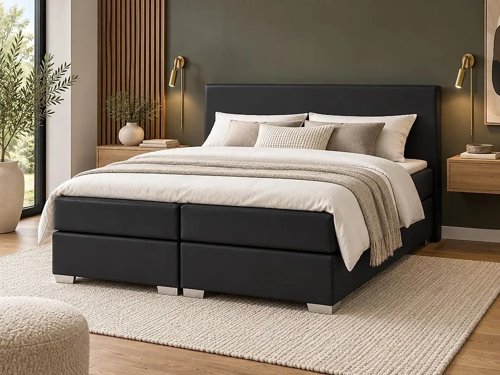 Divan Bed Faux Leather PRESIDENT 160 x 200 cm (EU King Size) Black_1177630