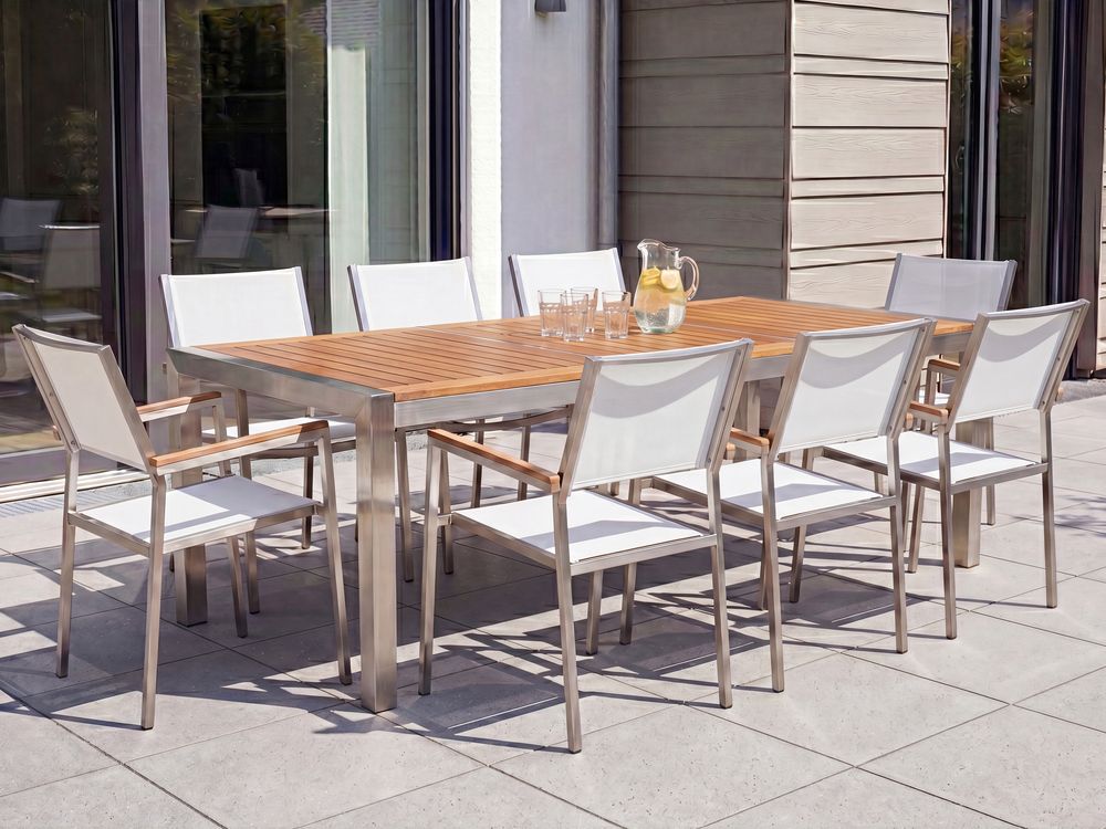 Conjunto de refeição de jardim 8 lugares GROSSETO Madeira de eucalipto Castanho/Branco
