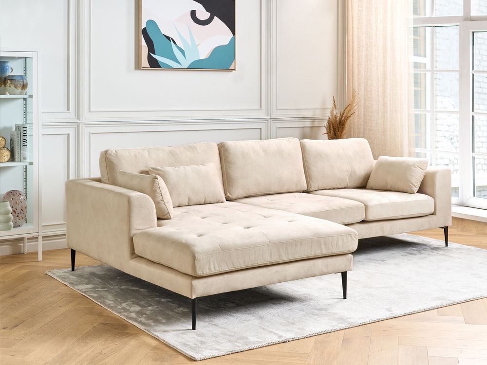 Velvet Right Hand Corner Sofa Cream FLAM Beliani