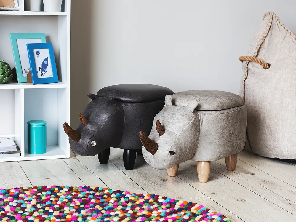 Pufa zwierzak ze schowkiem RHINO Nosorożec Ekoskóra Jasnoszary