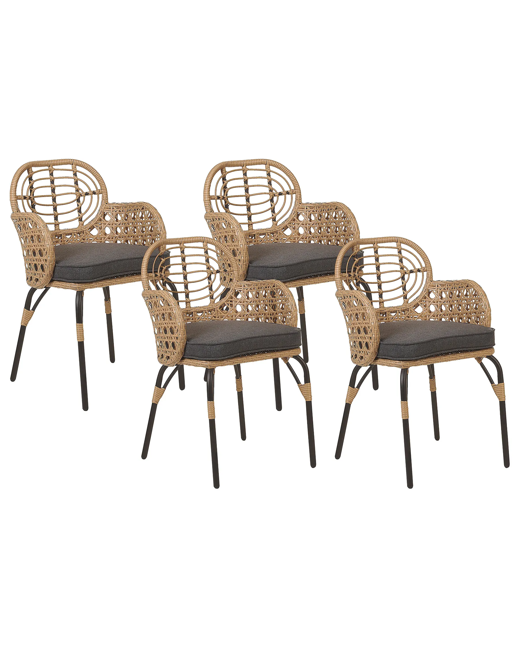 Set of 4 Garden Chairs with Cushions PRATELLO PE Rattan Natural ...