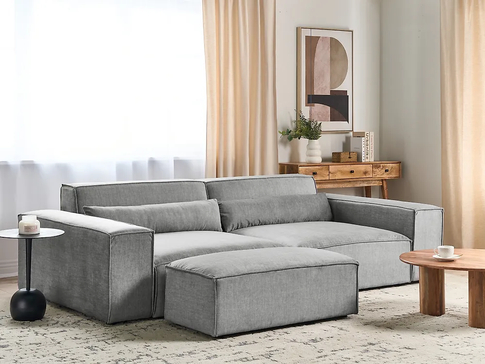 Modulsofa 2-Sitzer HELLNAR mit Ottomane Stoff Grau