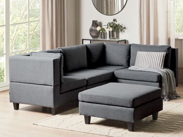 4-seters venstrevendt modulær sofa med puff stoff Mørkegrå UNSTAD