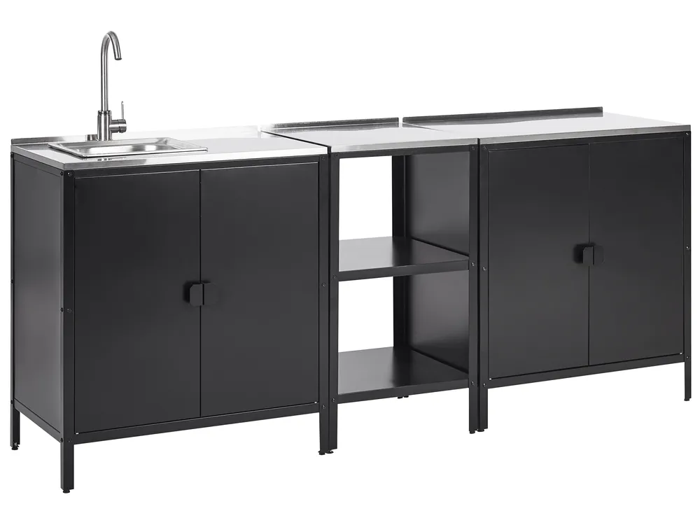 Piece Outdoor Kitchen Set with Sink VILAMA Metal Black