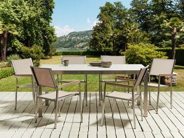 6 Seater Garden Dining Set White Glass Top with Beige Chairs COSOLETO/GROSSETO