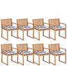 Zestaw 8 krzeseł ogrodowych z certyfikowanego drewna z poduszkami niebiesko-białymi SASSARI II_923931