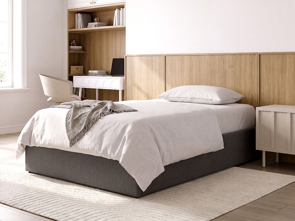 Ottoman Bed without Headboard DINAN Fabric Dark Grey 120 x 200 cm (EU Small Double)