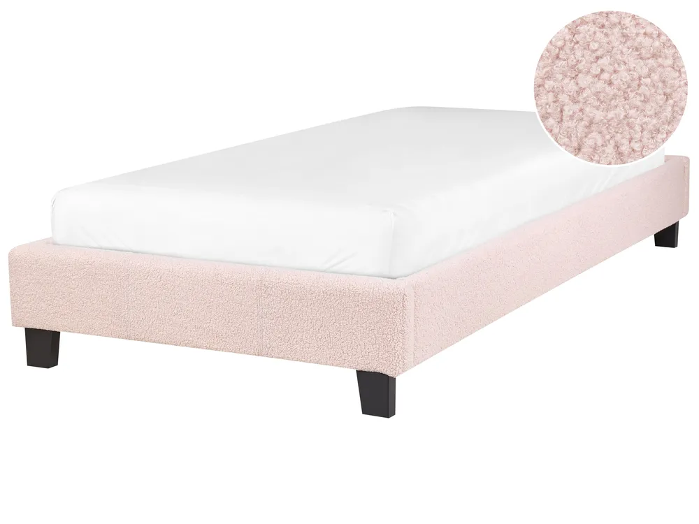 Bed without Headboard Boucle ROANNE 90 x 200 cm (EU Single) Pastel Pink