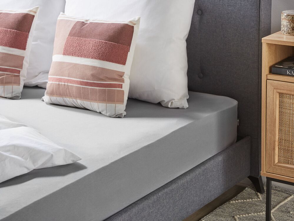 Coprimaterasso elasticizzato HOFUF 140 x 200 cm Cotone Grigio chiaro