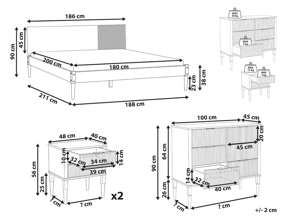 Bedroom Set Pine Wood FLAVIGNAC 180 x 200 cm (EU Super King) Light Brown_1118584