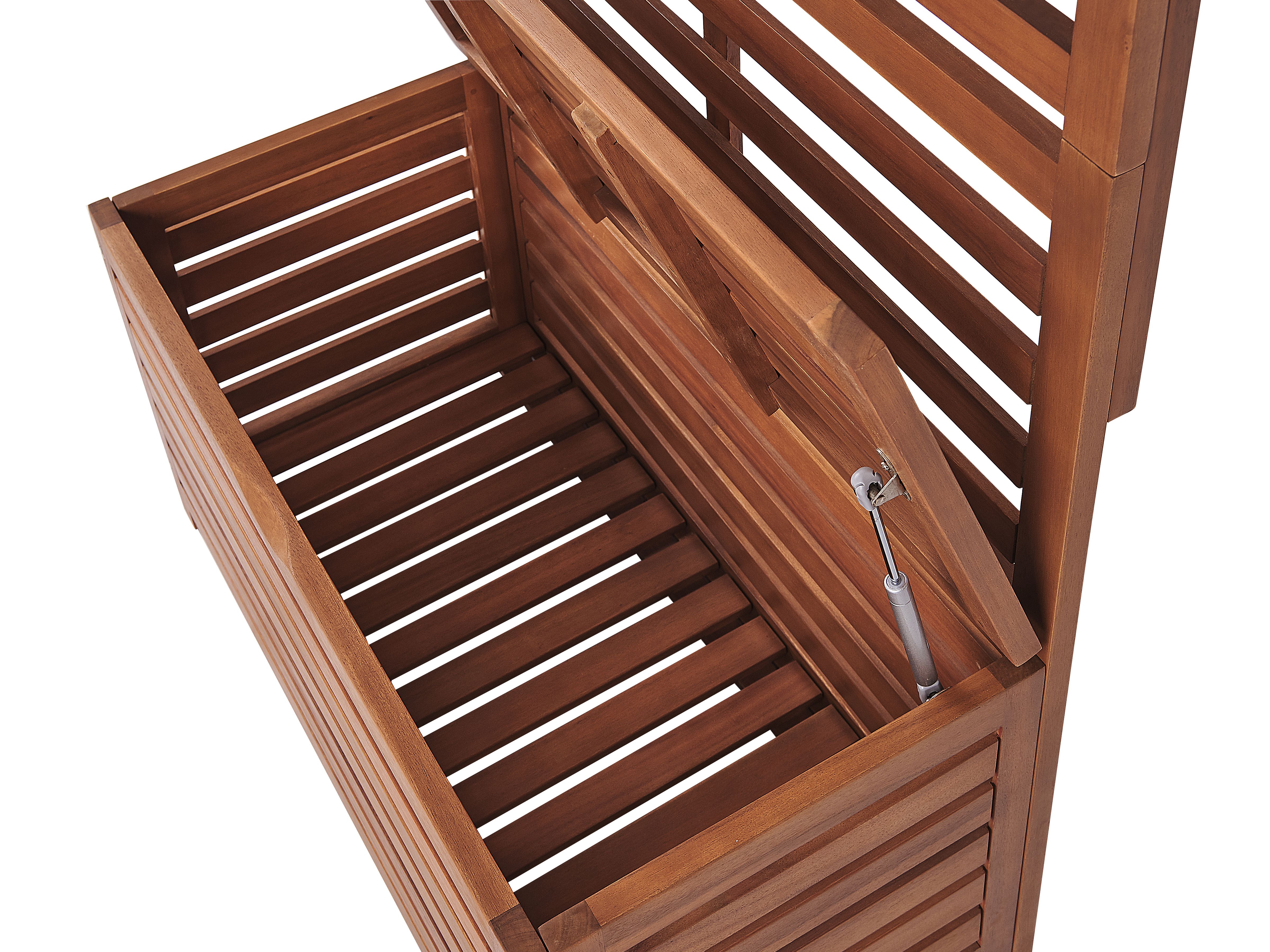Garden Bench with Wall Panel MATINO 80 cm with Storage Acacia Wood Light Wood Beliani