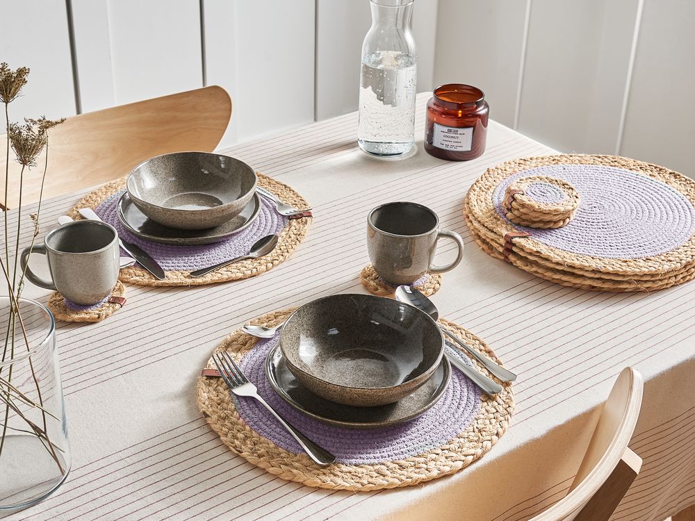 Ensemble sets de table et sous-verres ROSELLA Jute Coton Gris
