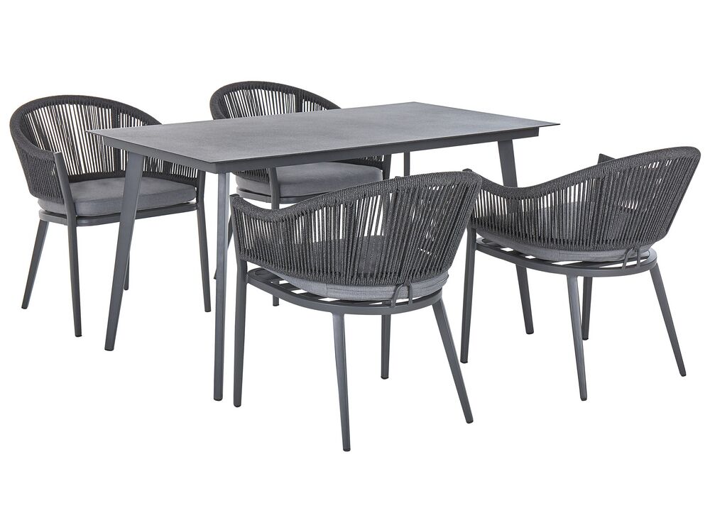 Set da pranzo da giardino 4 posti MILETO con cuscini Metallo Grigio