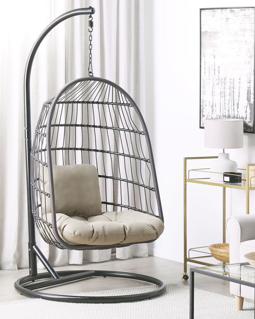 Hanging Chair with Stand ALLERA Fabric Black Beliani