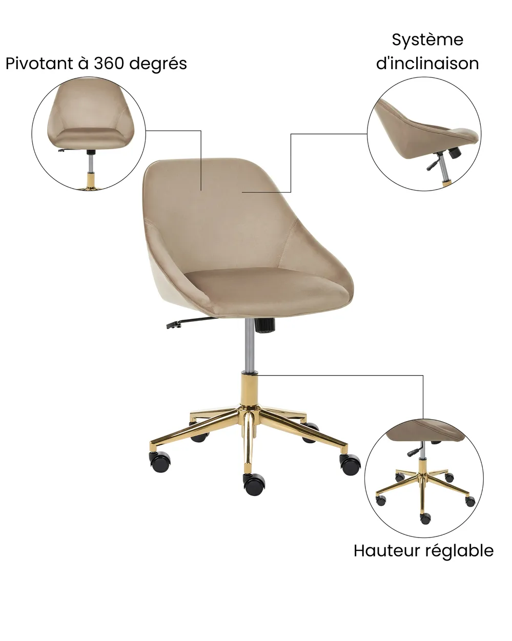 Schreibtischstuhl BARDSDALE Samtstoff Taupe_1073444